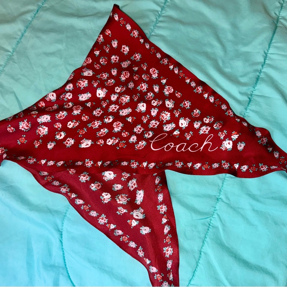 Beautiful Coach Silk Scarf, Diamond shaped and floral pattern